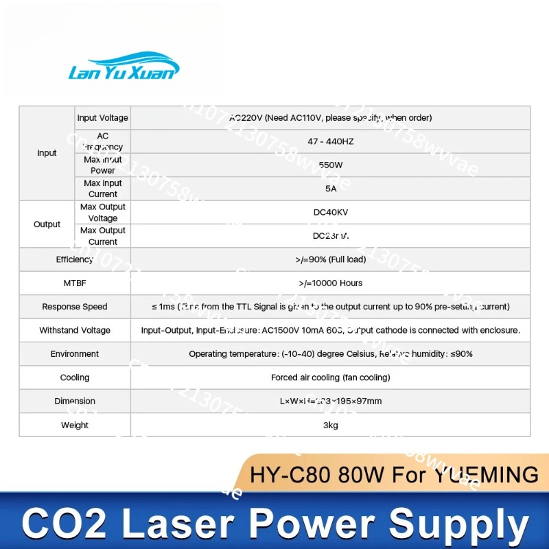 مصدر طاقة ليزر 80 واط YUEMING  - مراجعة Laser Power Supply 60W وسعره